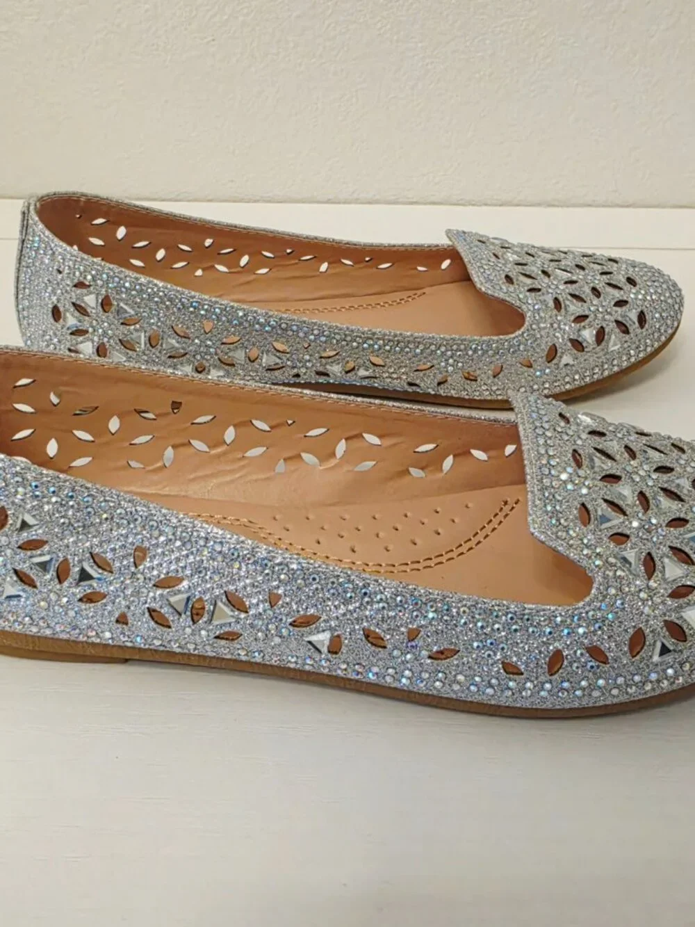 Link Comfort Girls Size 3 Rhinestone Sparkly Slip-On Dress Shoes Flats NWOB